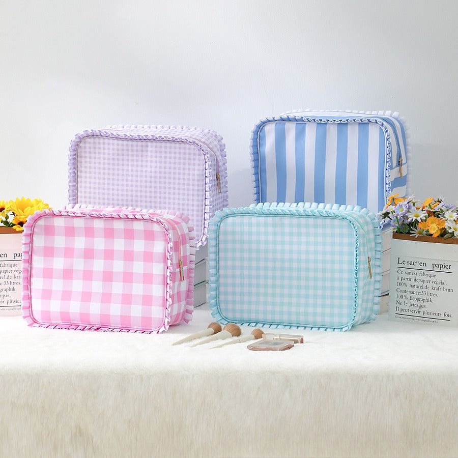 Ruffle Checker Cosmetic Bag