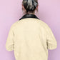 Contrast Leather Collar Textured Zip Up Jacket