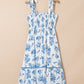 Floral Print Shirred Knot Shoulder Sleeveless Long Dress