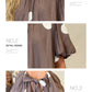 Brown Polka Dot Print Knot Back Short Puff Sleeve Loose Mini Dress