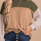 Color Block Long Sleeve Cording Loose Top