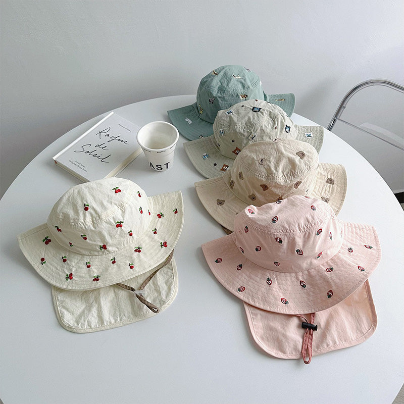 Children's Sun Protection Bucket Hat with Wide Brim and Neck Flap