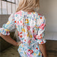 Boho Flower Print Half Puff Sleeve Blouse