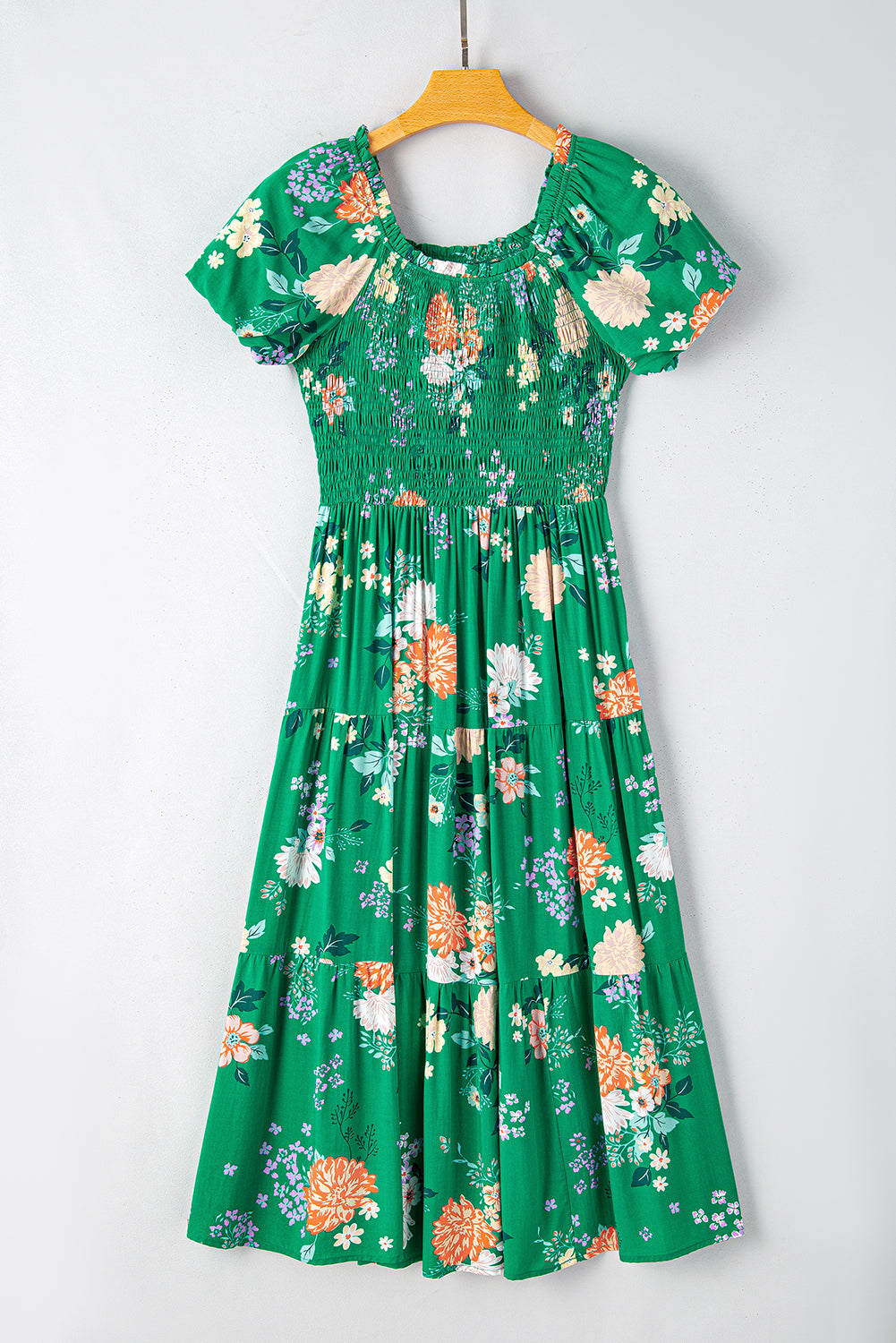 Floral Smocked Tiered Midi Dress