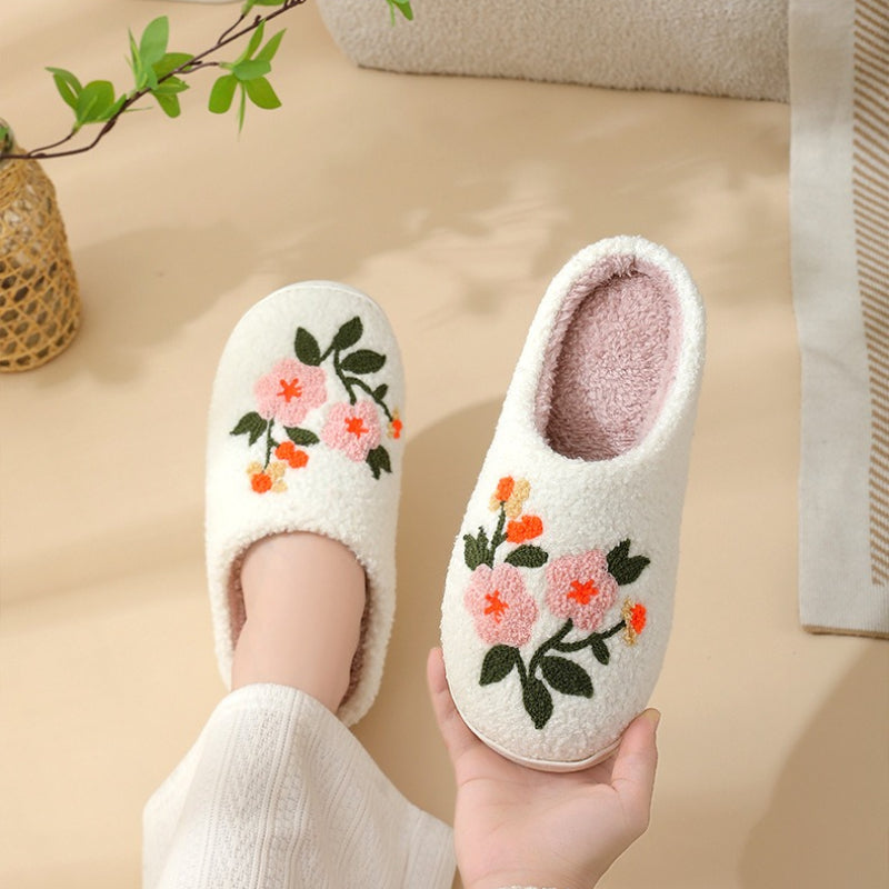 Cute Flowers Plush House Slippers