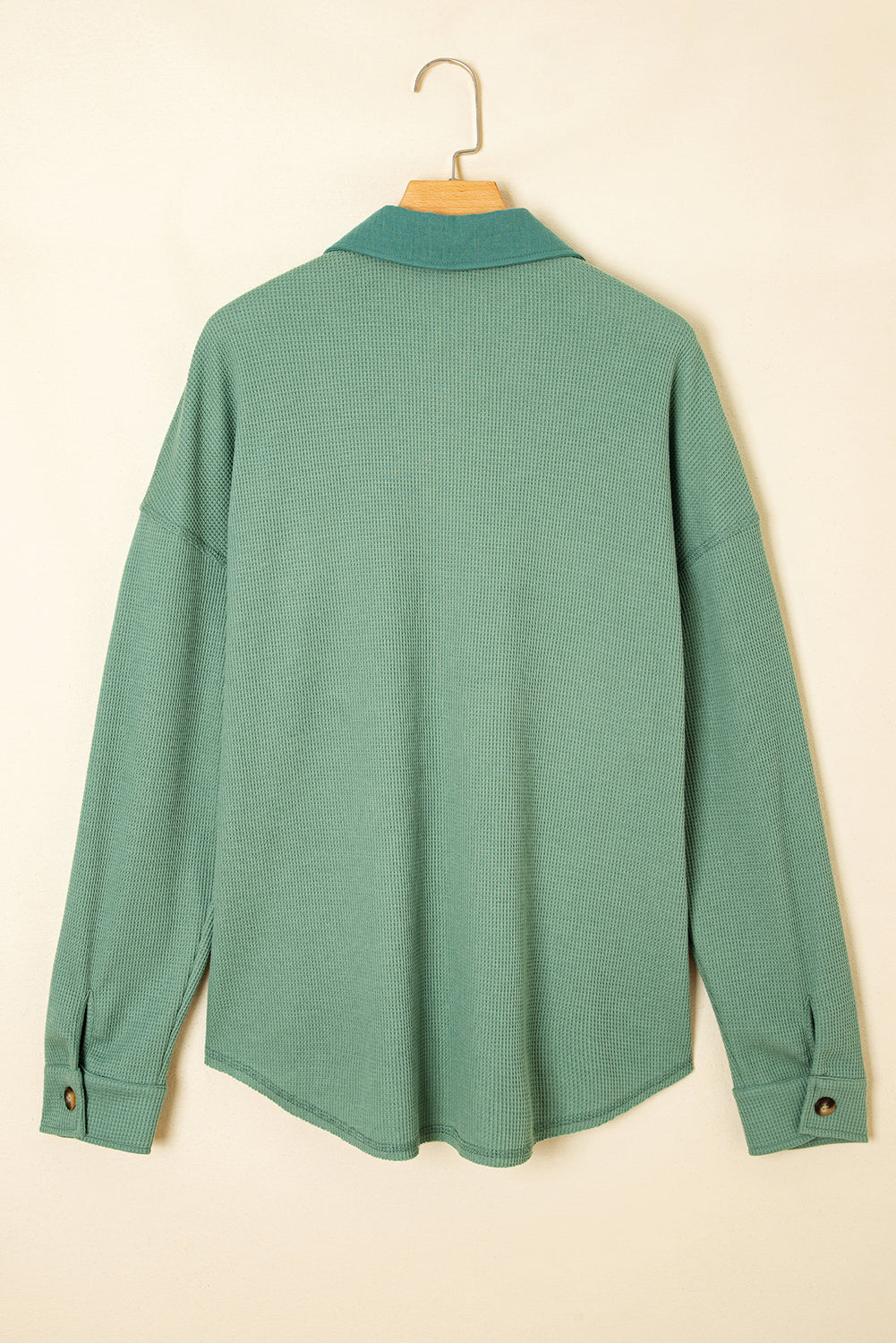 Waffle Knit Vintage Patchwork Button Up Loose Shirt