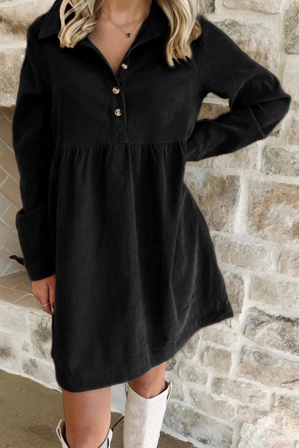 Collared Long Sleeve Mini Dress