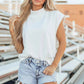 Solid Color High Neck Cap Sleeve Loose Top
