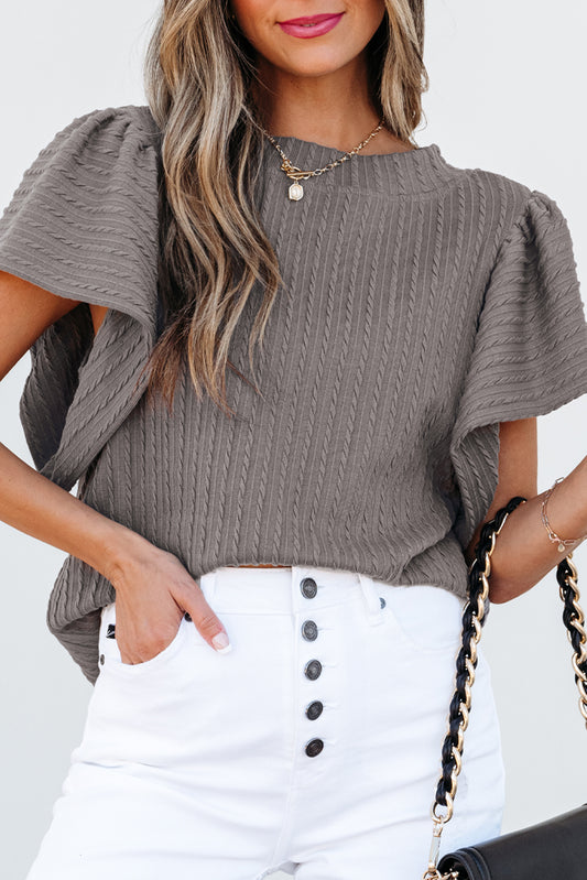 Solid Textured Flutter Sleeve Top