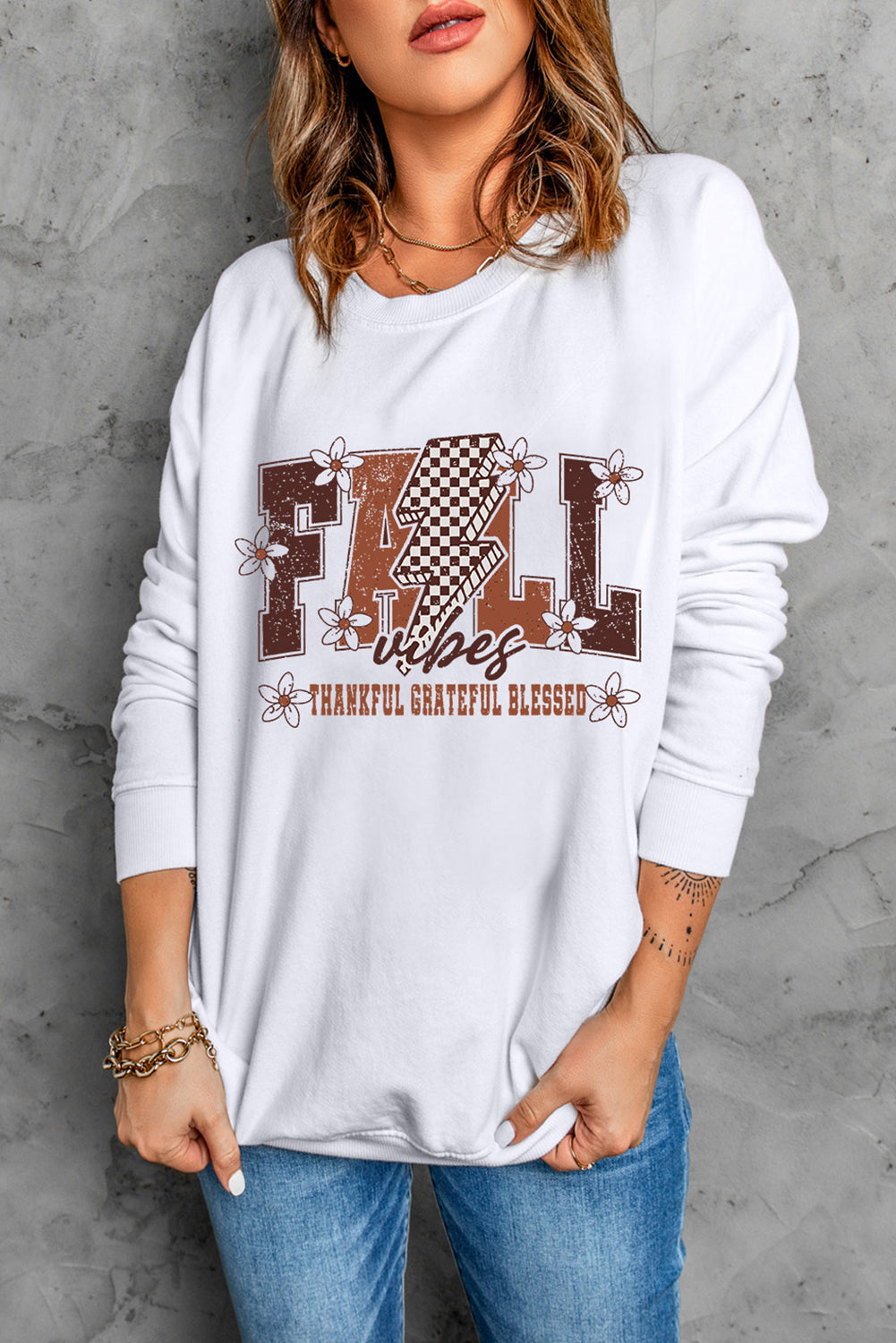 FALL THANKFUL Graphic Drop Shoulder Sweatshirt