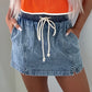 Drawstring High Waist Pocketed Denim Shorts