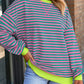 Striped Contrast Ribbed Trim Crossed Stitch Drop Shoulder Sweatshirt