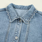 Scallop Trim Collar Patched Pocket Button Up Denim Jacket
