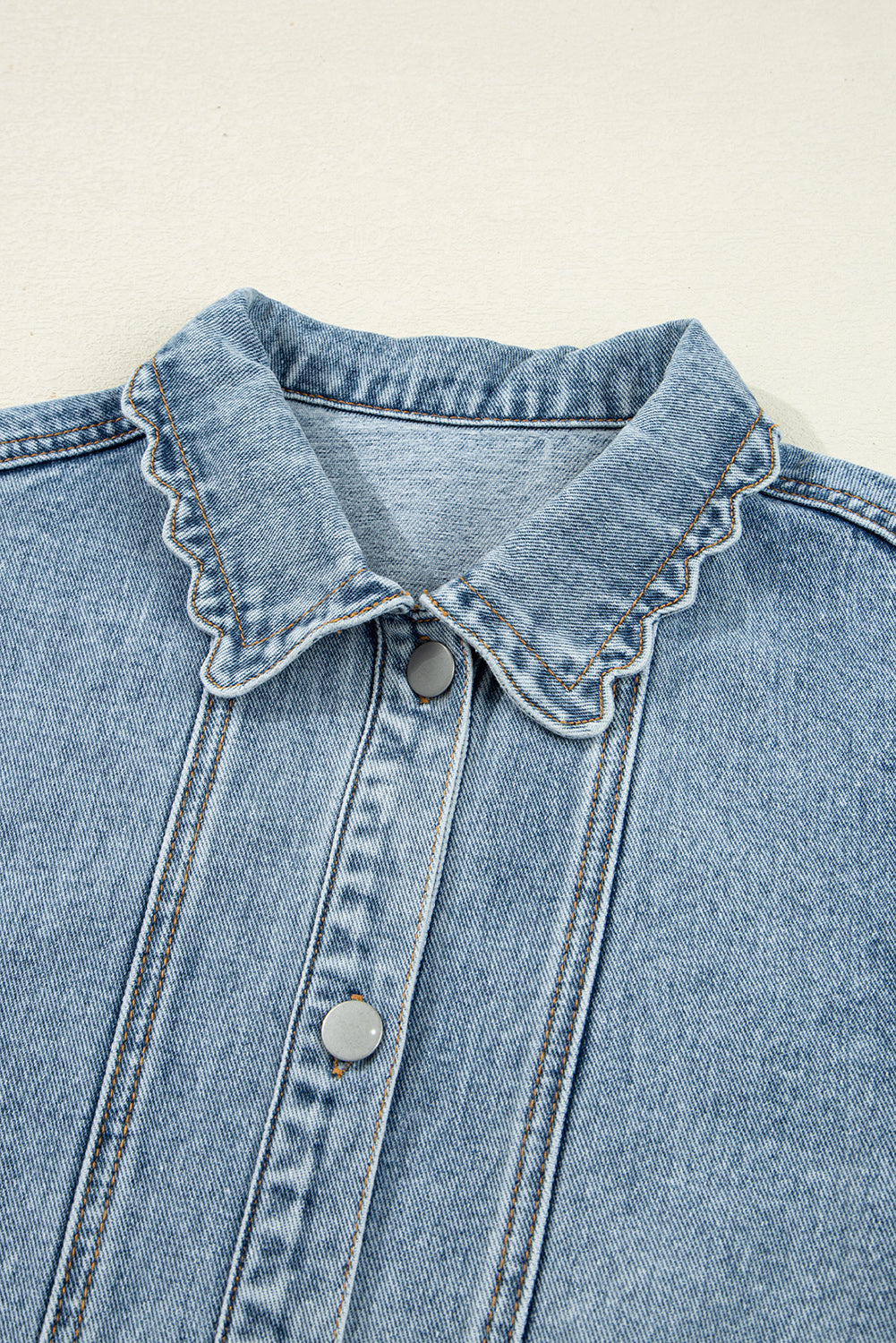 Scallop Trim Collar Patched Pocket Button Up Denim Jacket