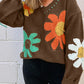 Flower Pattern V Neck Sweater