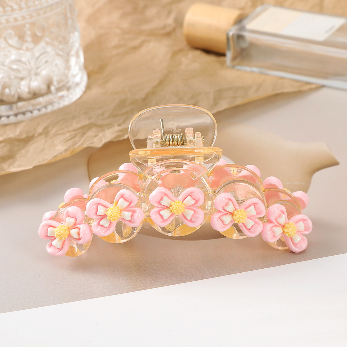 Pink Flower Bow Knot Decor Large Hair Clawclip