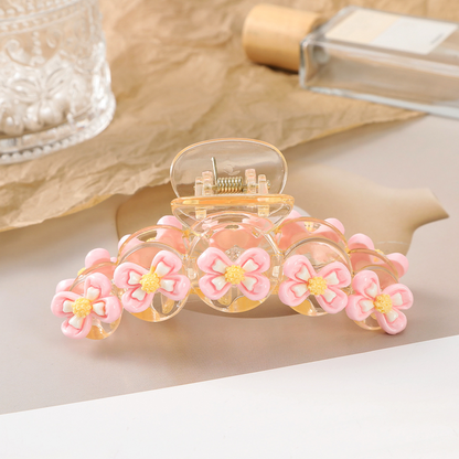Pink Flower Bow Knot Decor Large Hair Clawclip