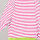 Striped Contrast Ribbed Trim Crossed Stitch Drop Shoulder Sweatshirt