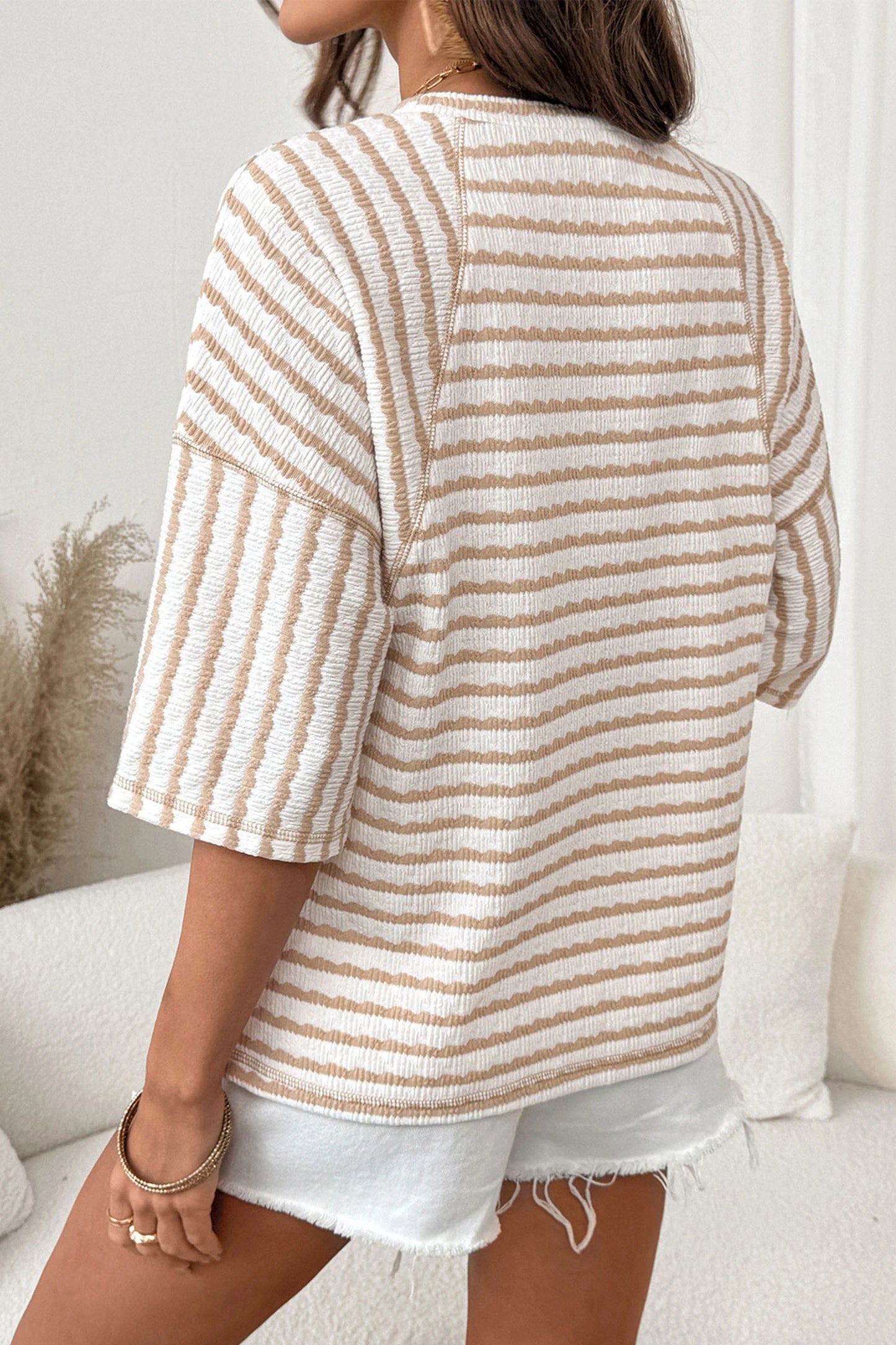 Knit Split Hem Half Sleeve Loose Top