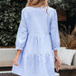Stripe Bracelet Sleeve Tiered Shift Dress with Pockets