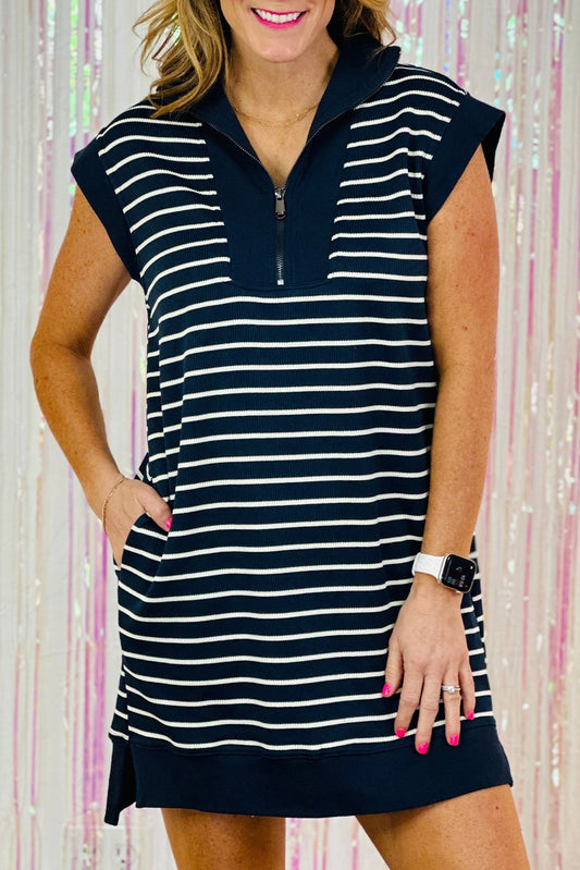 Stripe Zip Collared Mini Dress