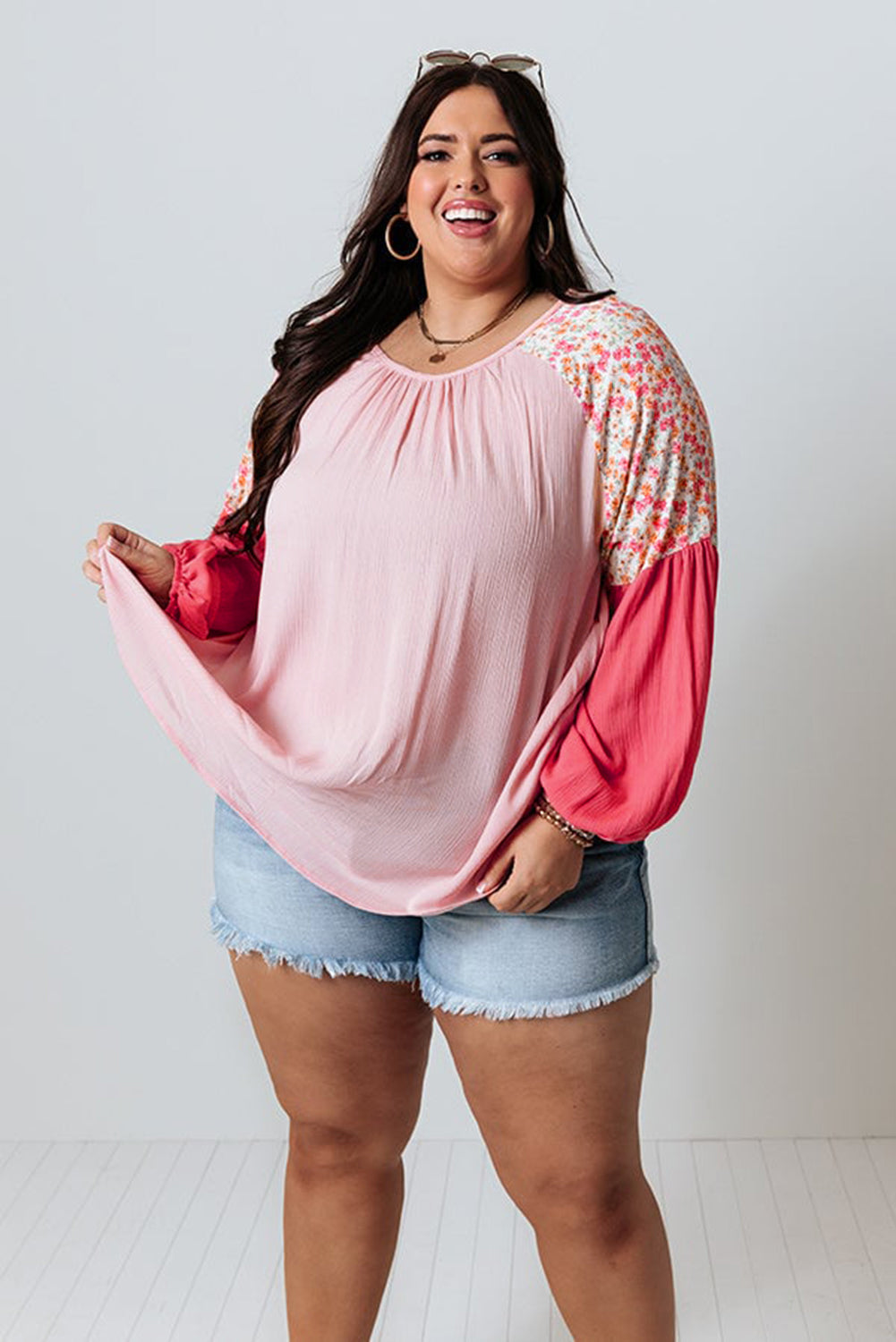 Plus Size Floral Patchwork Blouse