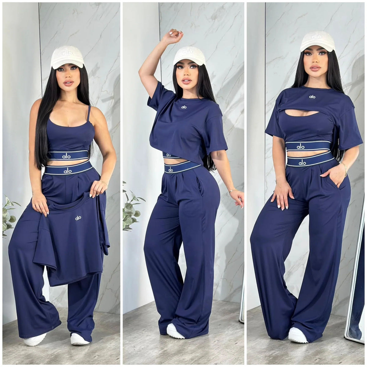 A-Three-piece set: cover-up+camisole+wide-leg trousers(Q6387)