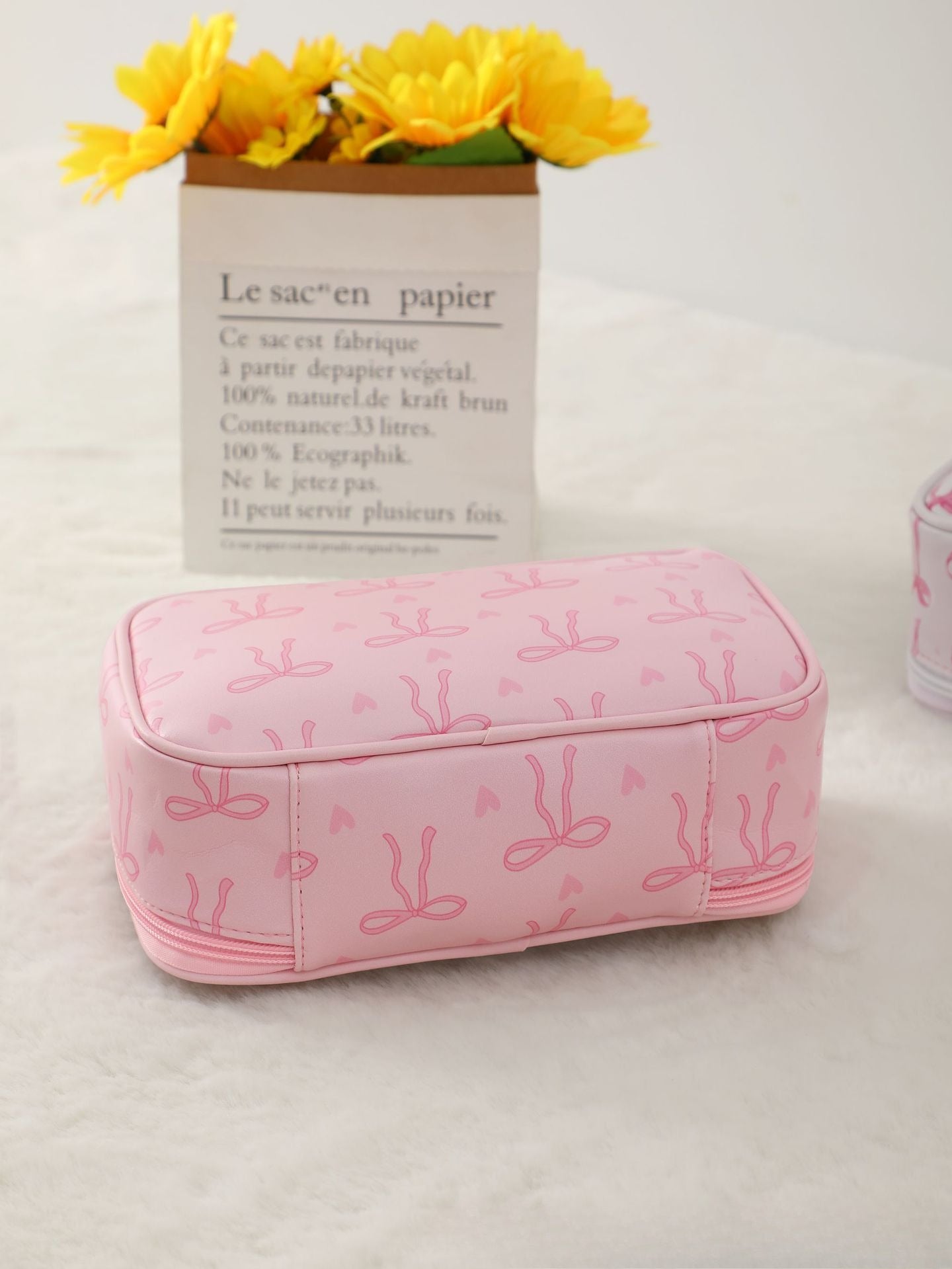Clear PU Cosmetic Bag Pink Ribbon Toiletry Bag