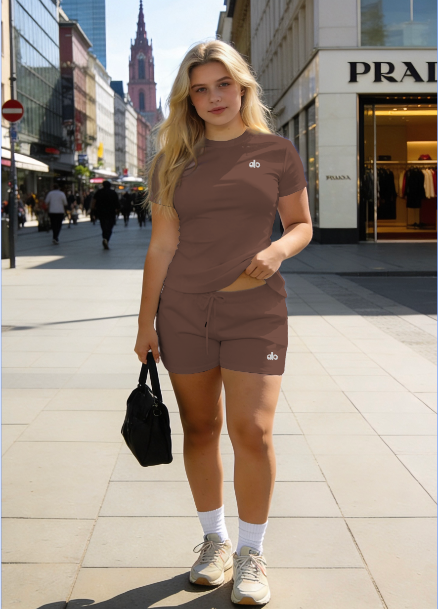 Alo-Short Pants and Short Sleeve Top Set(A2166)