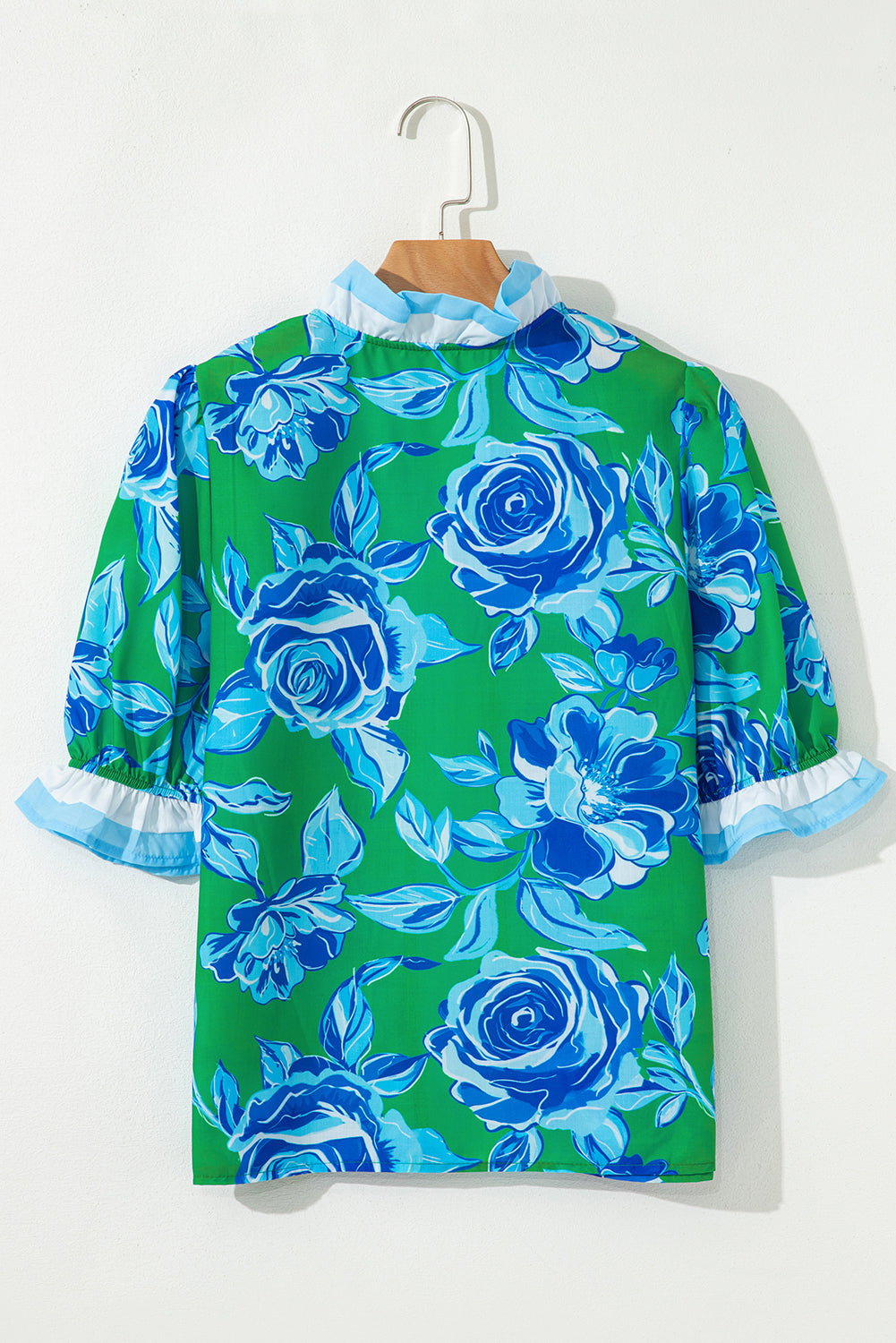 Floral Frilled V Neck Short Sleeve Blouse Top