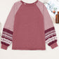 Contrast Print Striped Raglan Long Sleeve Loose Top