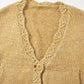 Lantern Sleeve Scallop V Neck Buttoned Front Cardigan