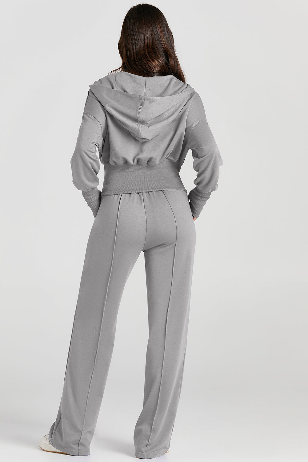 Double Zipper Hooded Jacket and Sweatpants Active Set