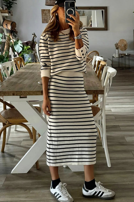 Long Sleeve Top Midi Skirt 2pcs Outfit