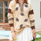 Block Striped Patchwork Sequin Rugby Graphic Polo Sweatshirt