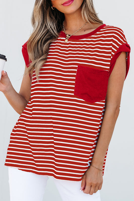 Chest Pocket Patch Round Neck Tank Top