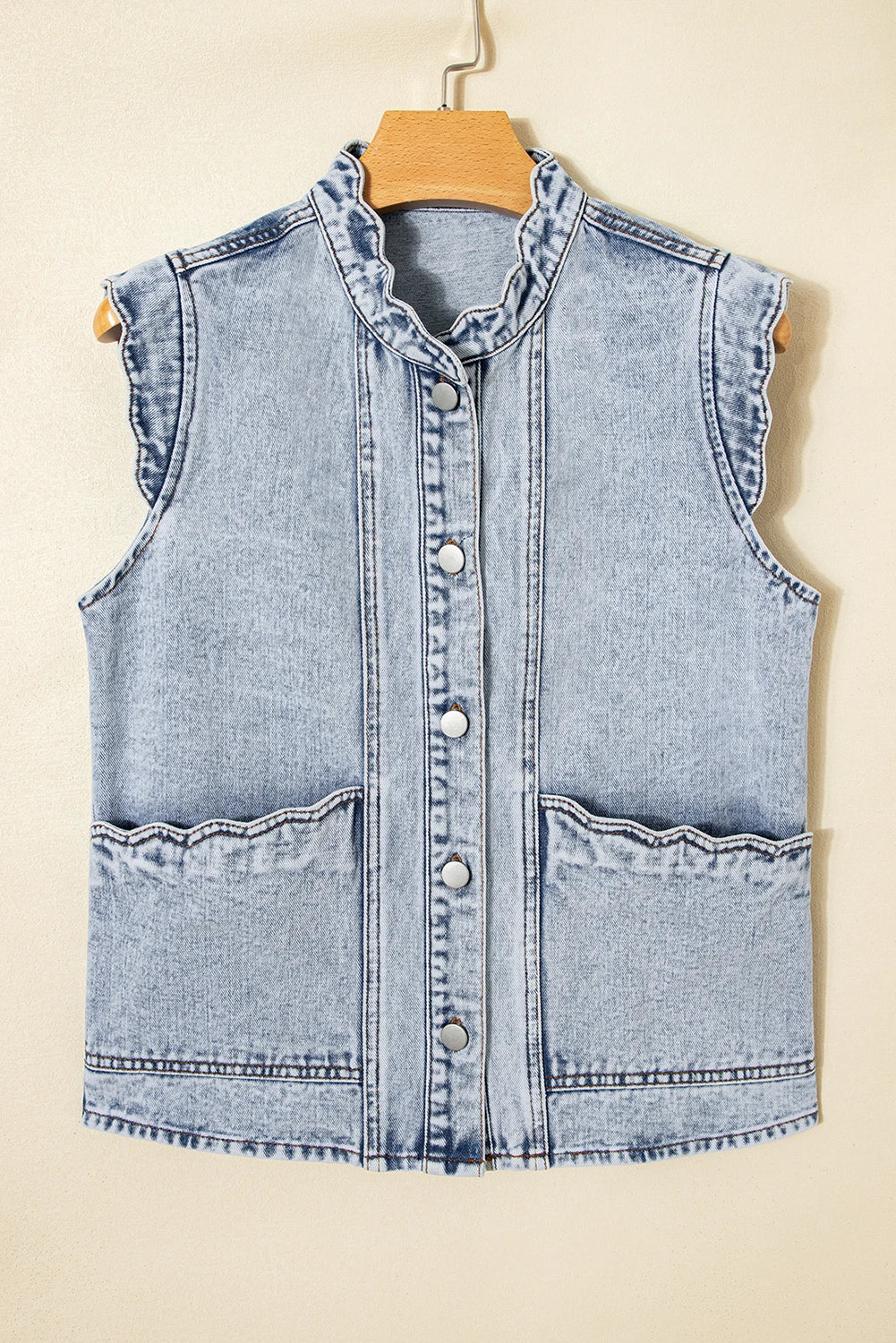 Pocket Button Front Denim Vest