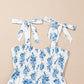 Floral Print Shirred Knot Shoulder Sleeveless Long Dress