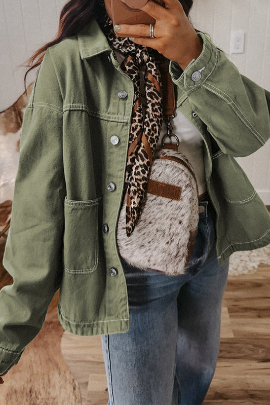 Pocket Collared Button Front Boyfriend Denim Jacket