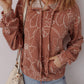 Floral Twisted Rib Drawstring Kangaroo Pocket Hoodie
