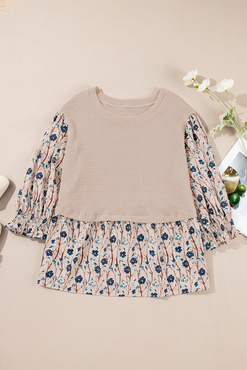 Floral Patchwork Waffle Blouse