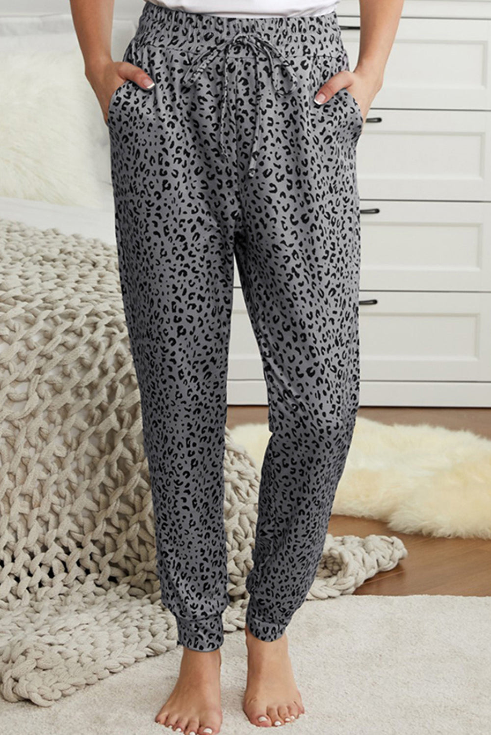 Leopard Elastic Waist Casual Joggers
