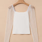 Swiss Dot Mesh Long Sleeve Square Neck Slim Top