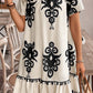 Western Print Ruffled Short Sleeve Loose Dress