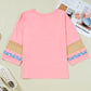 Floral Color Block Patchwork Long Sleeve Top
