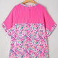 Plus Size Floral Print Corded Patchwork Loose Top