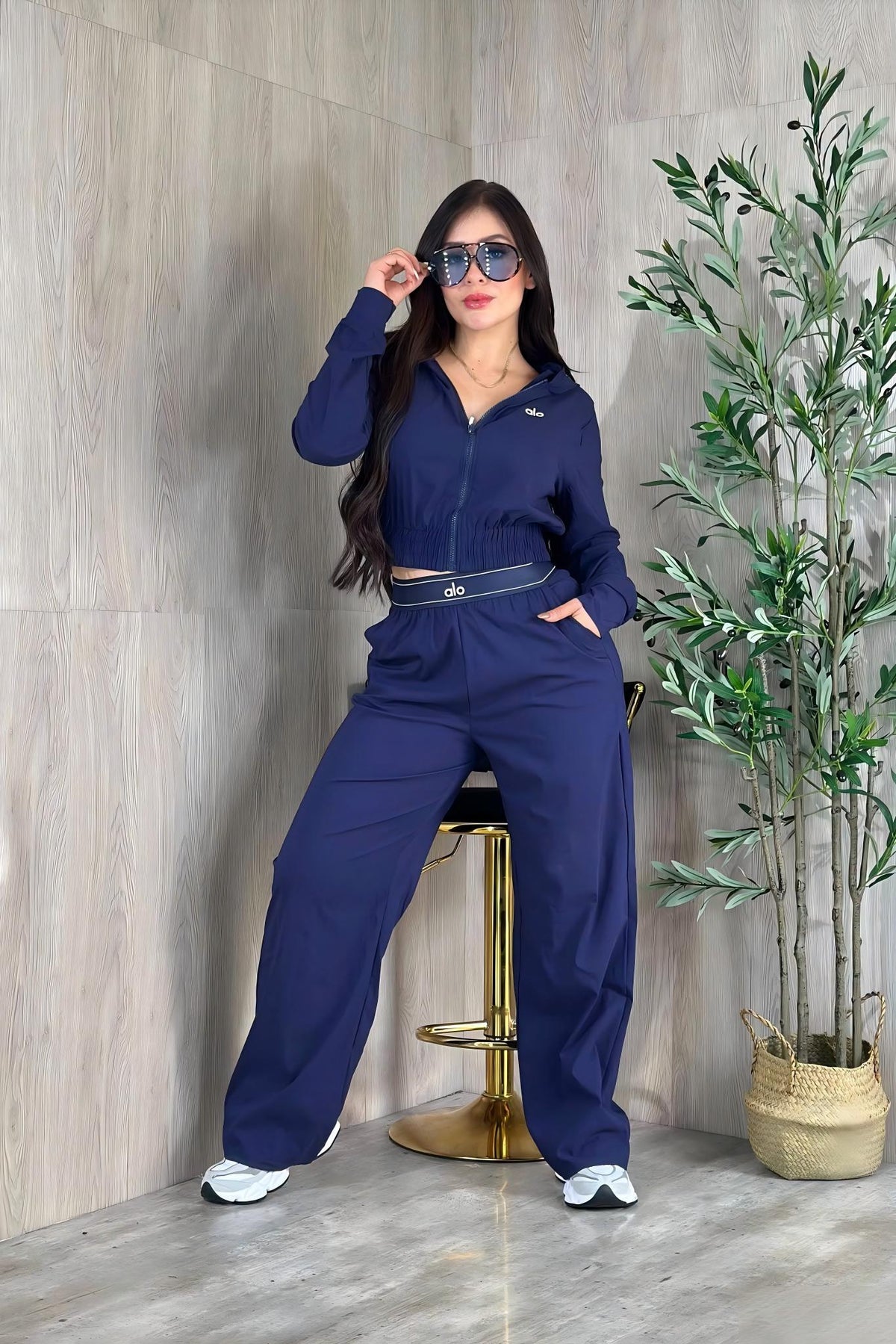 A-Two-piece set: hooded top and wide-leg trousers(Q6391)