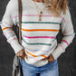 Colorful Striped Ribbed Trim Sweater