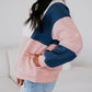 Colorblock Patchwork Half Button Baggy Sweatshirt