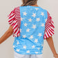 Sky Blue Vintage Star Print Striped Ruffle Sleeve Independence Day Top